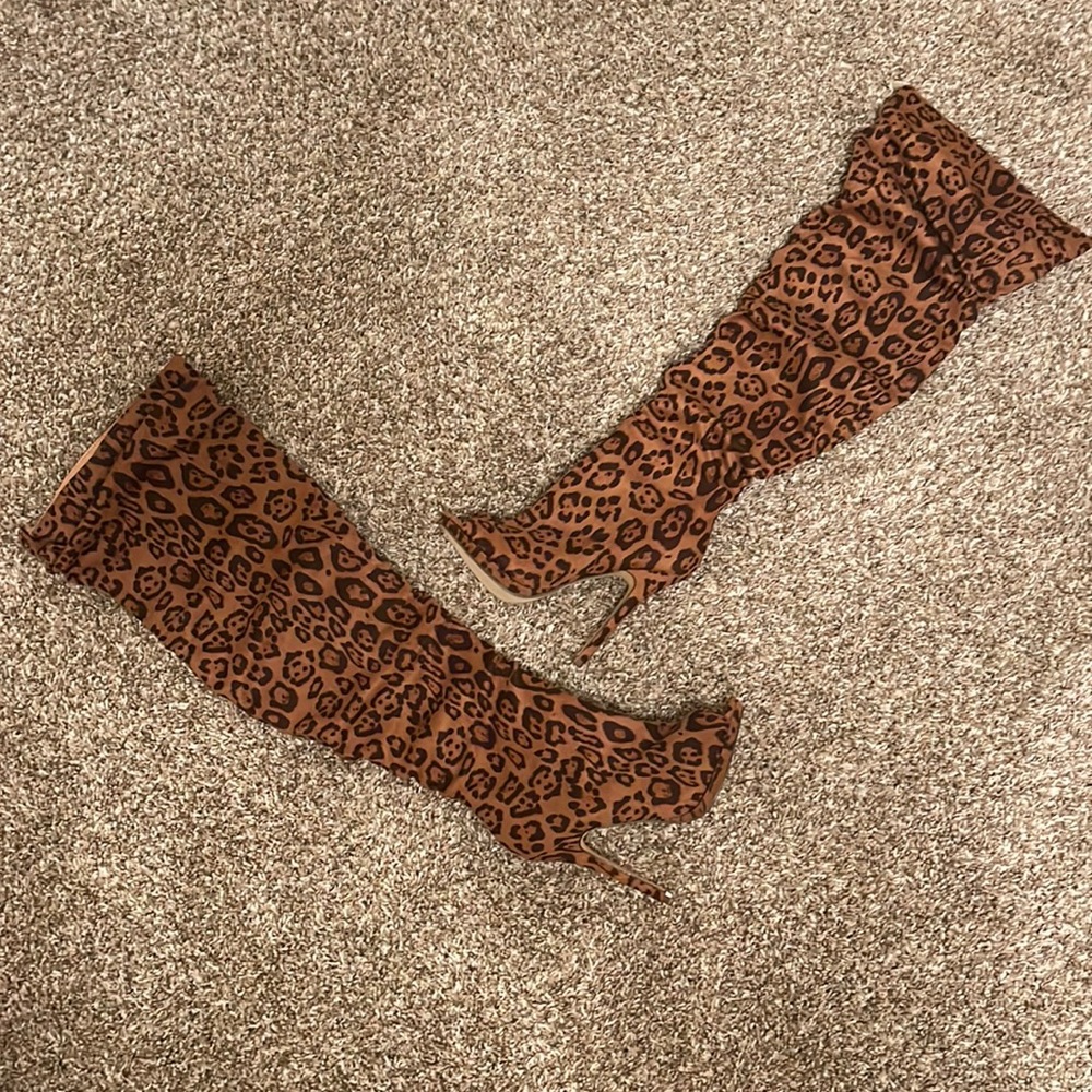 Over the knee cheetah print boot